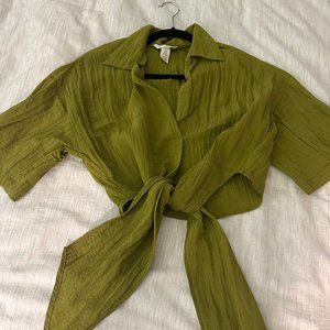 Green Blouse with Tie Detail